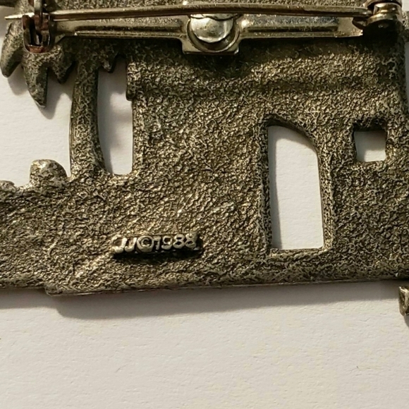 Vintage JJ Jonette Southwest Gecko Adobe Palm Tree Brooch - Picture 4 of 7